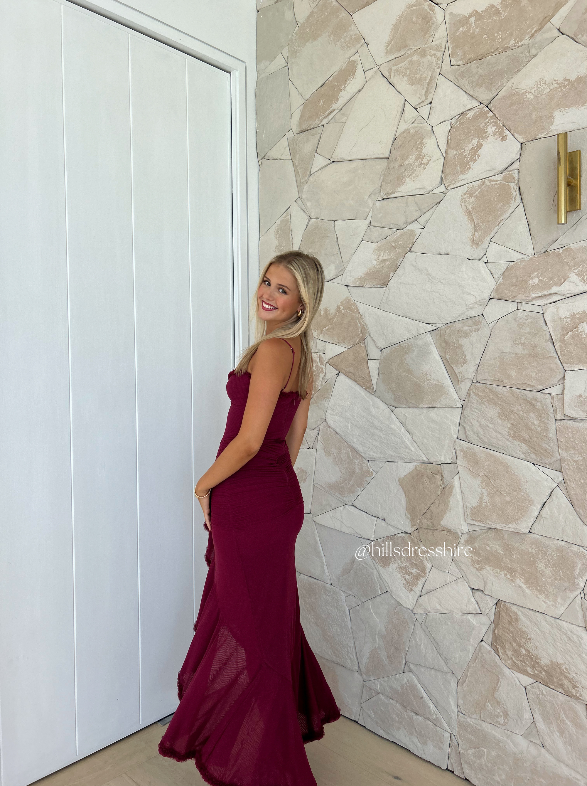 Gabbi, Wine Ruffled Gown