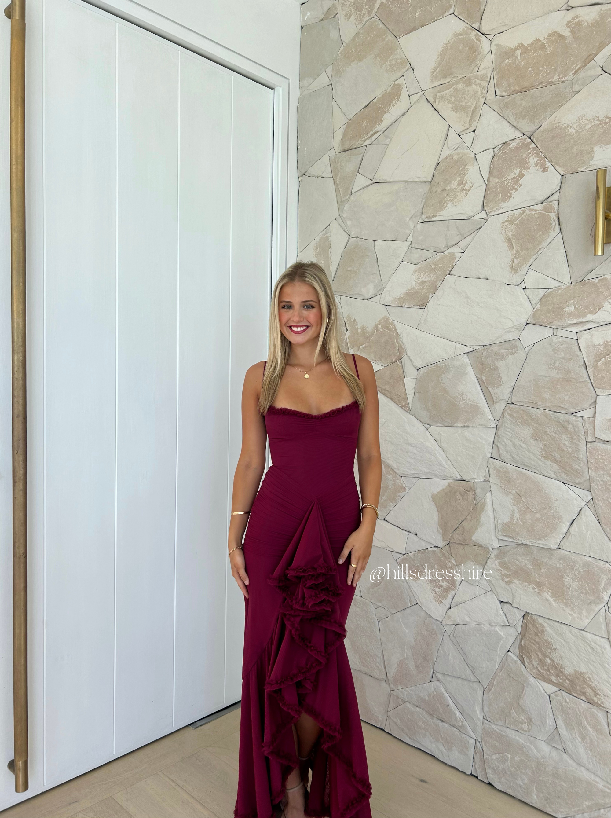 Gabbi, Wine Ruffled Gown