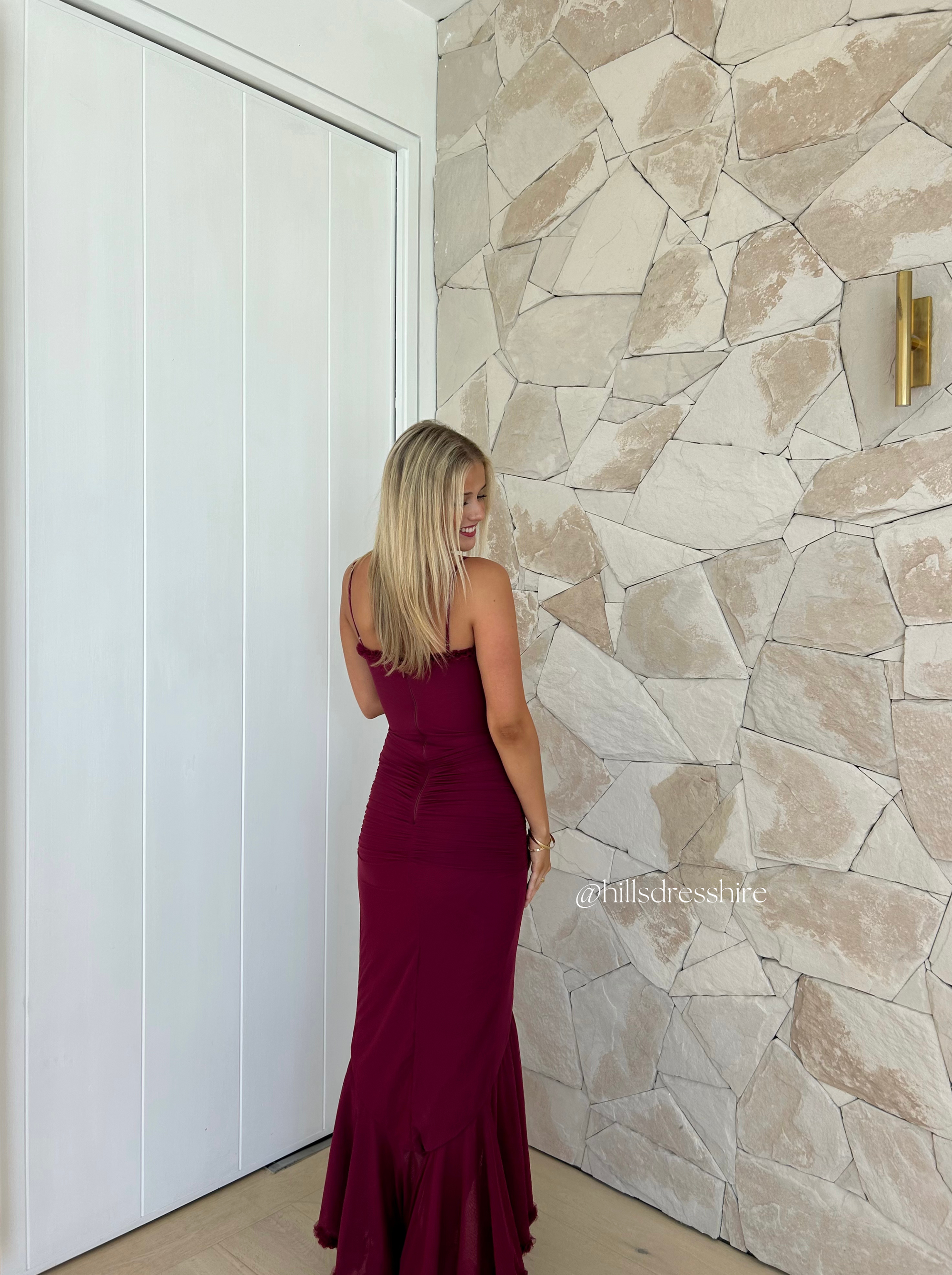 Gabbi, Wine Ruffled Gown