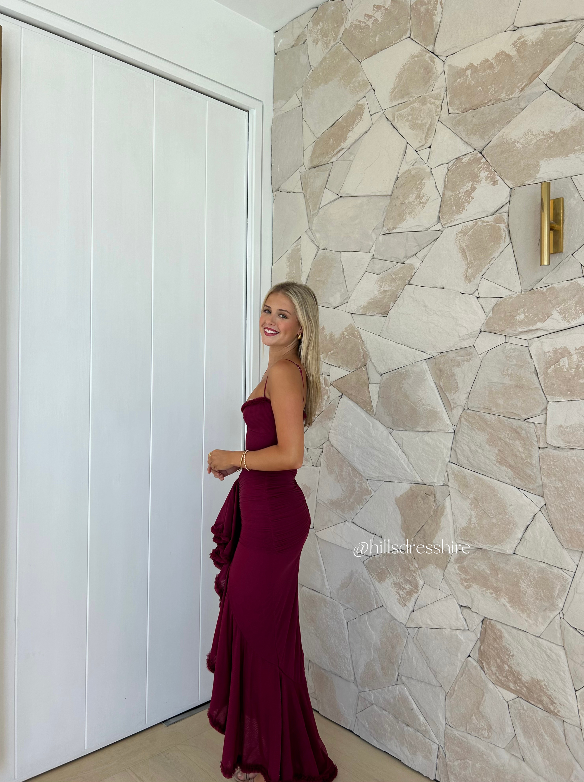 Gabbi, Wine Ruffled Gown