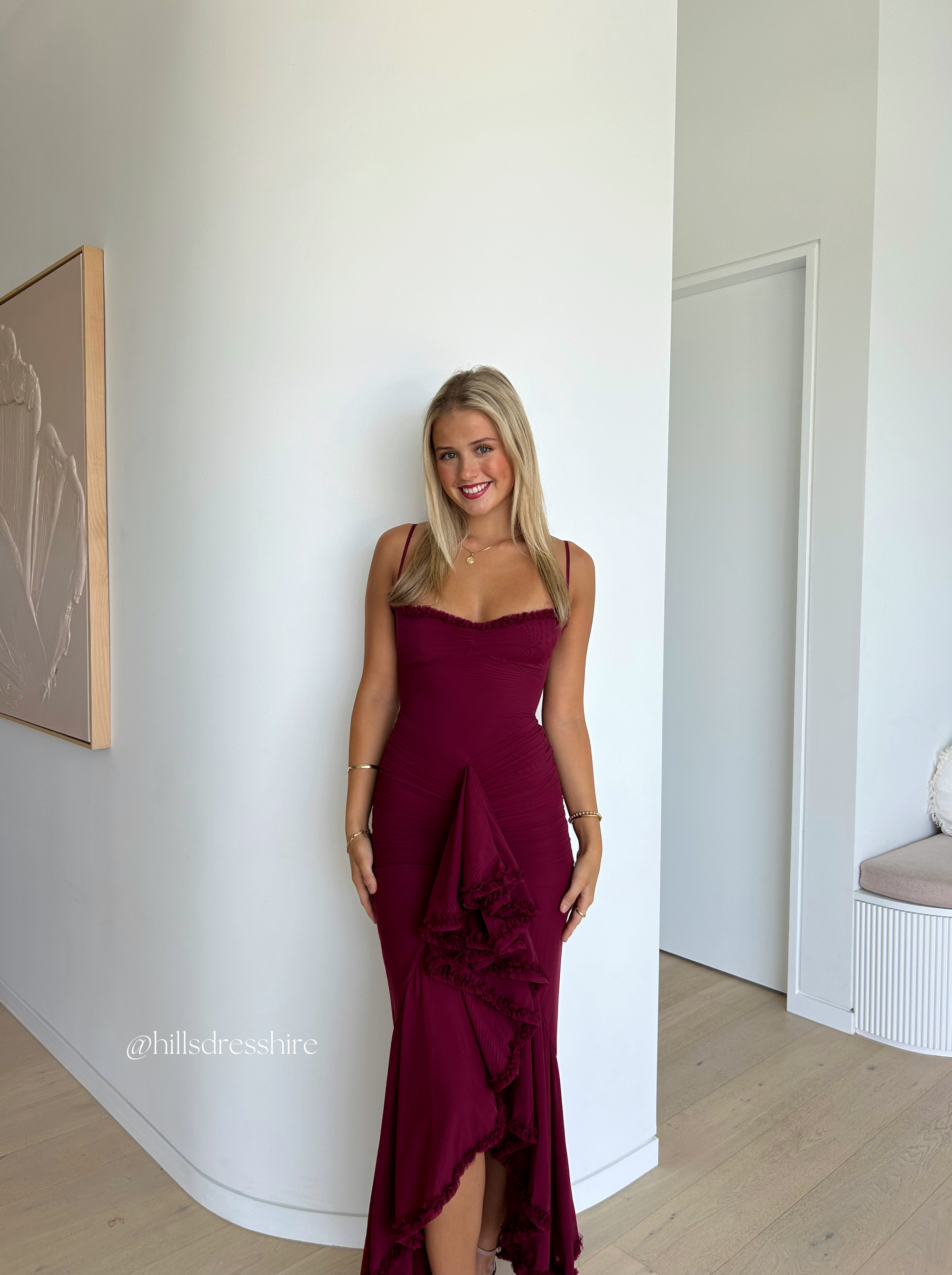 Gabbi, Wine Ruffled Gown