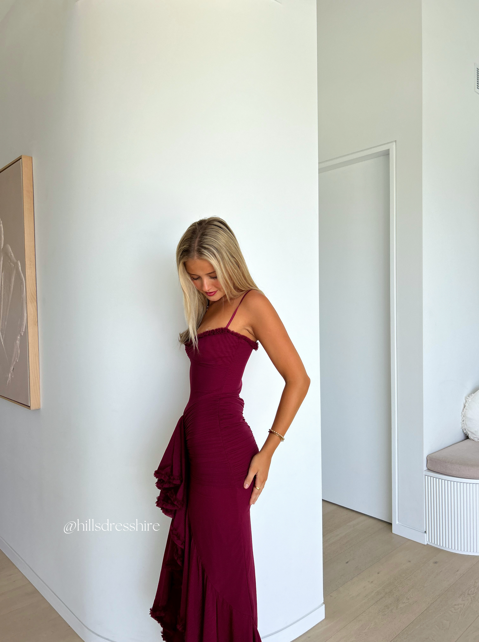 Gabbi, Wine Ruffled Gown