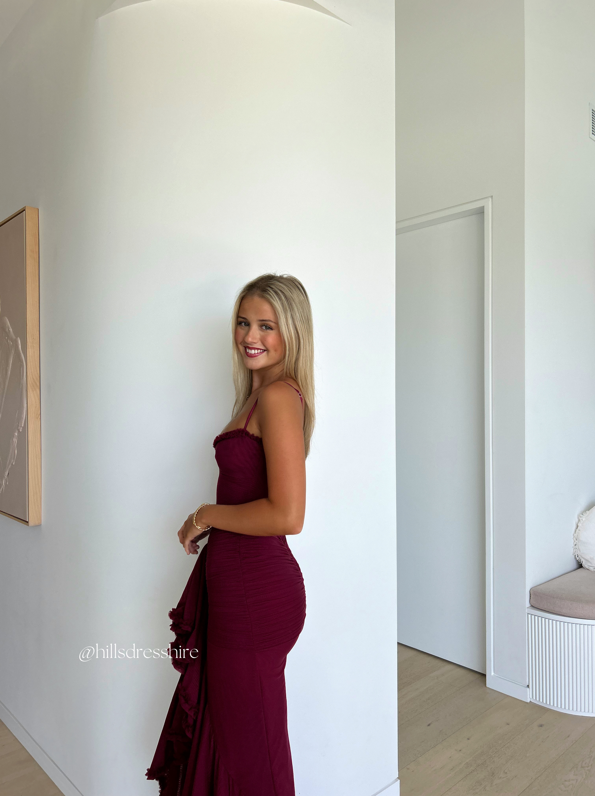 Gabbi, Wine Ruffled Gown