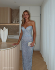 Strapless Crystal Gown | Silver Blue