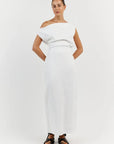 Ex-Hire: Cass White Linen Asym Midi Dress