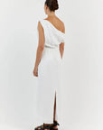 Ex-Hire: Cass White Linen Asym Midi Dress