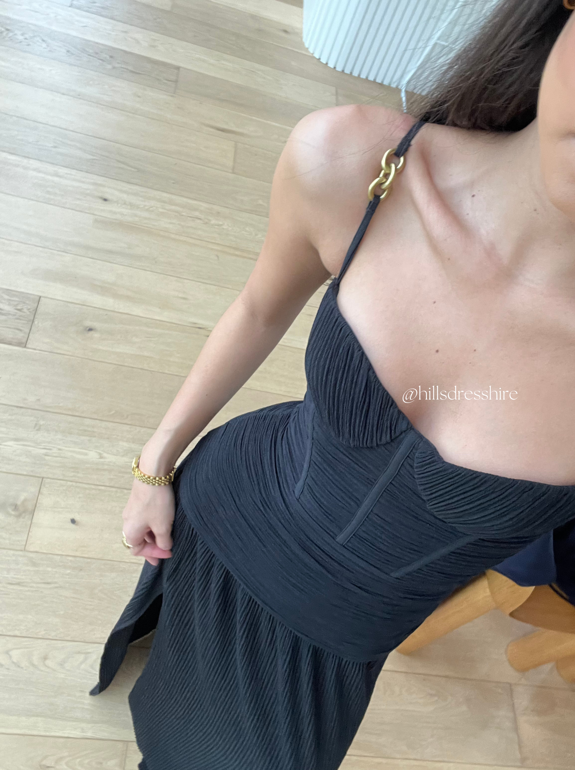 Black Double Time Pleat Dress