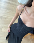 Black Double Time Pleat Dress