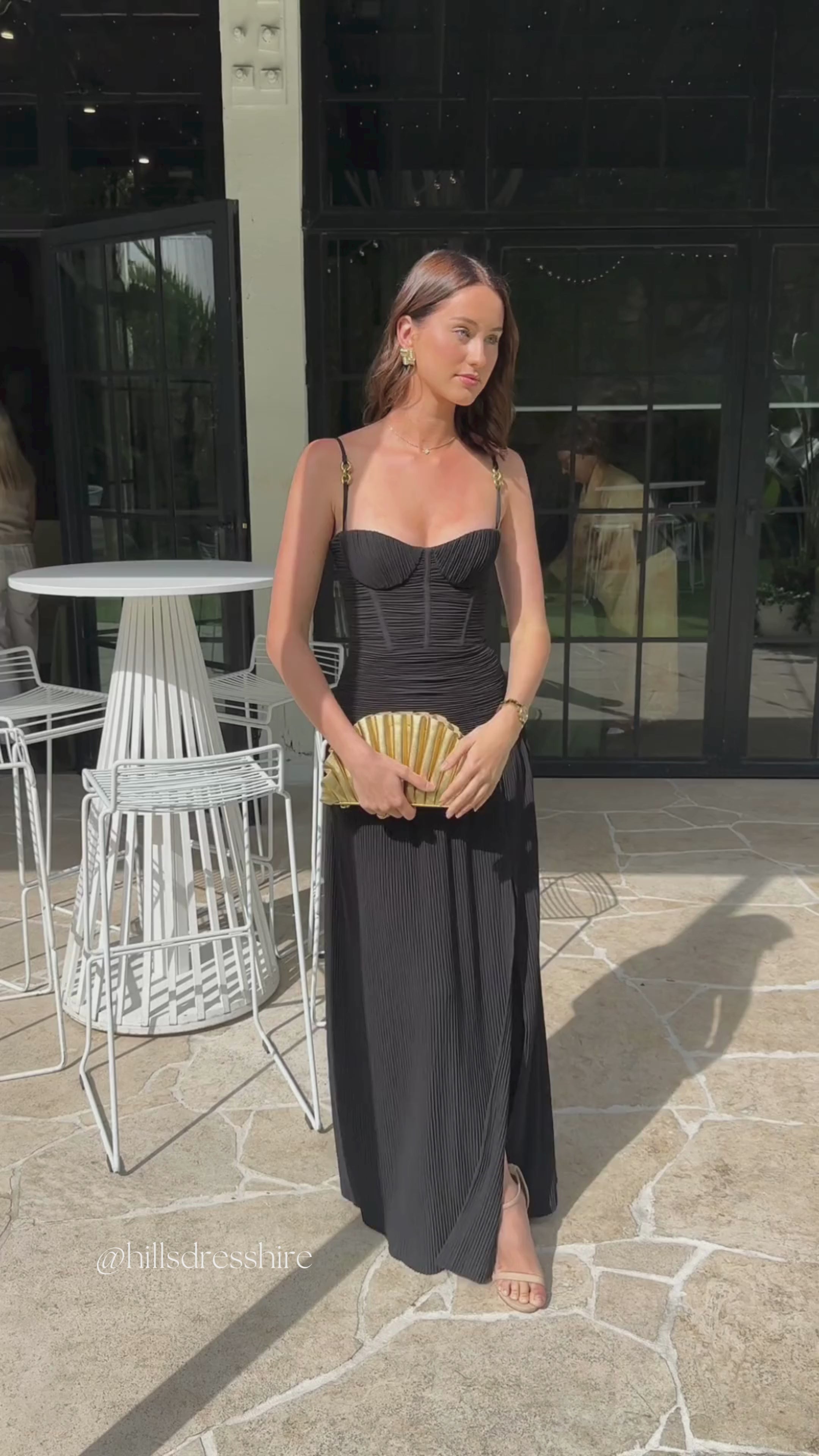 Black Double Time Pleat Dress – Hills Dress Hire