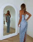 Strapless Crystal Gown | Silver Blue