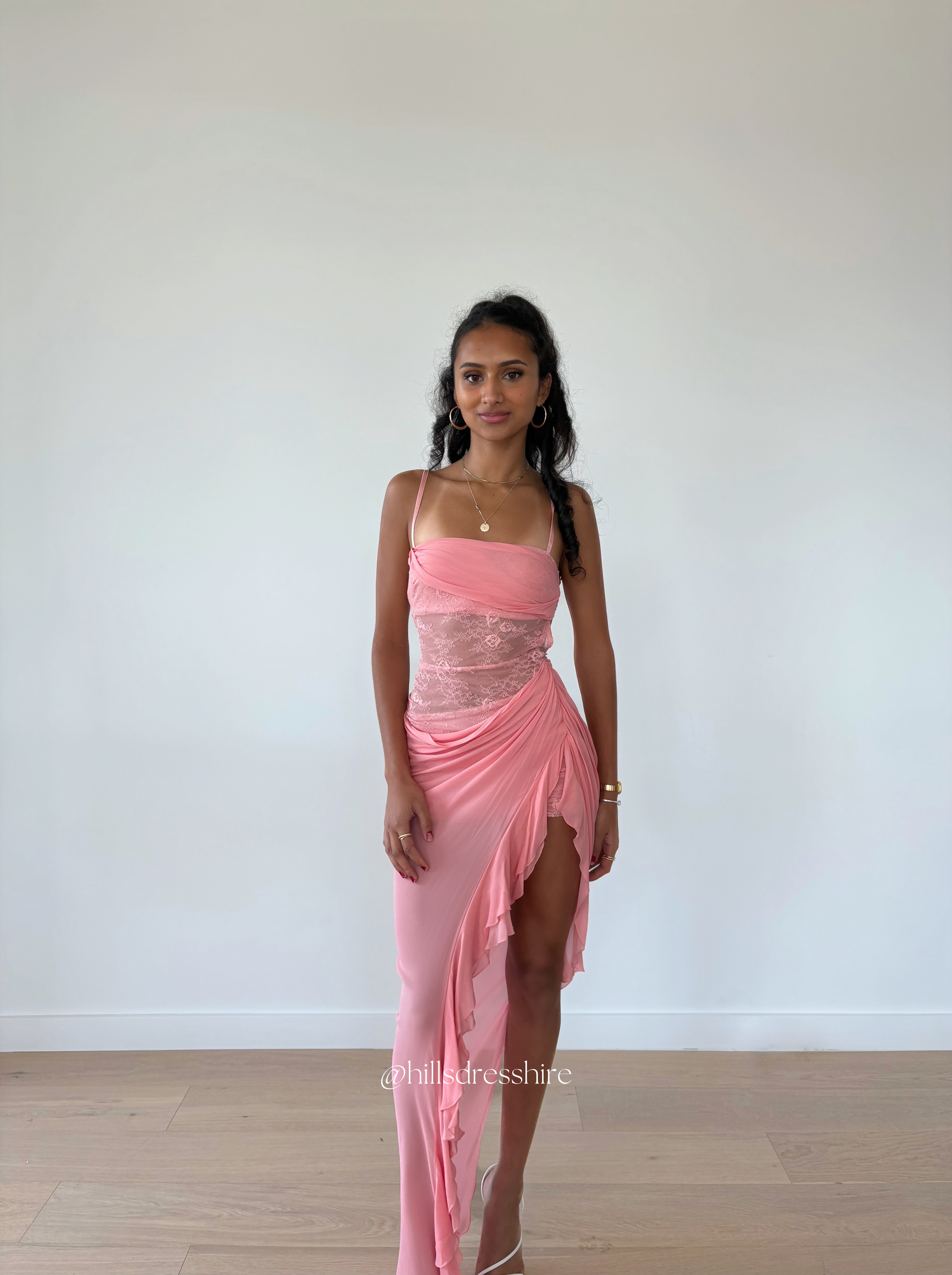 Ex-Hire: Liv Asym Dress, Pink Sherbert – Hills Dress Hire