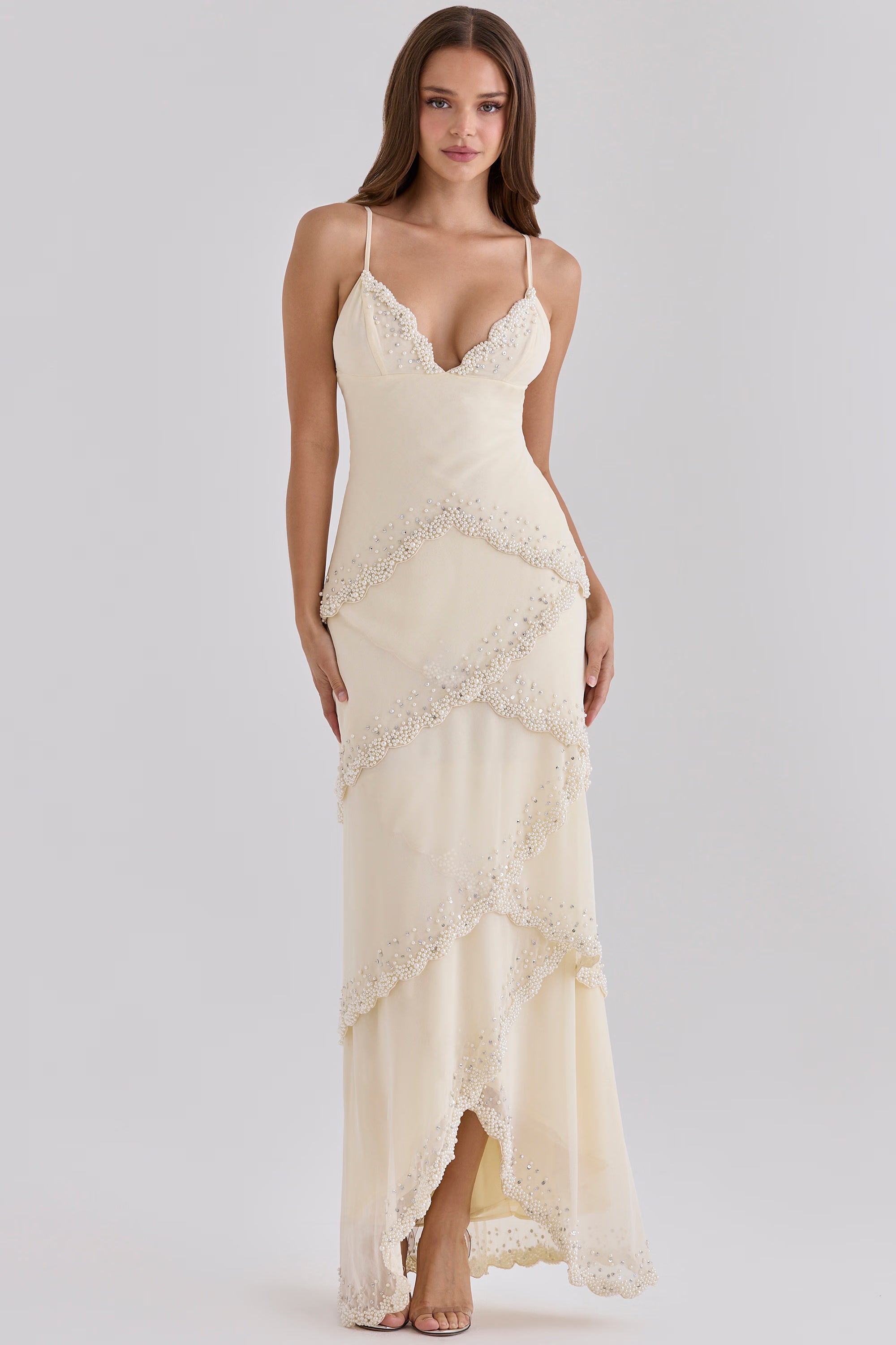 Sorelle Embellished Tiered Maxi Dress | Vanilla