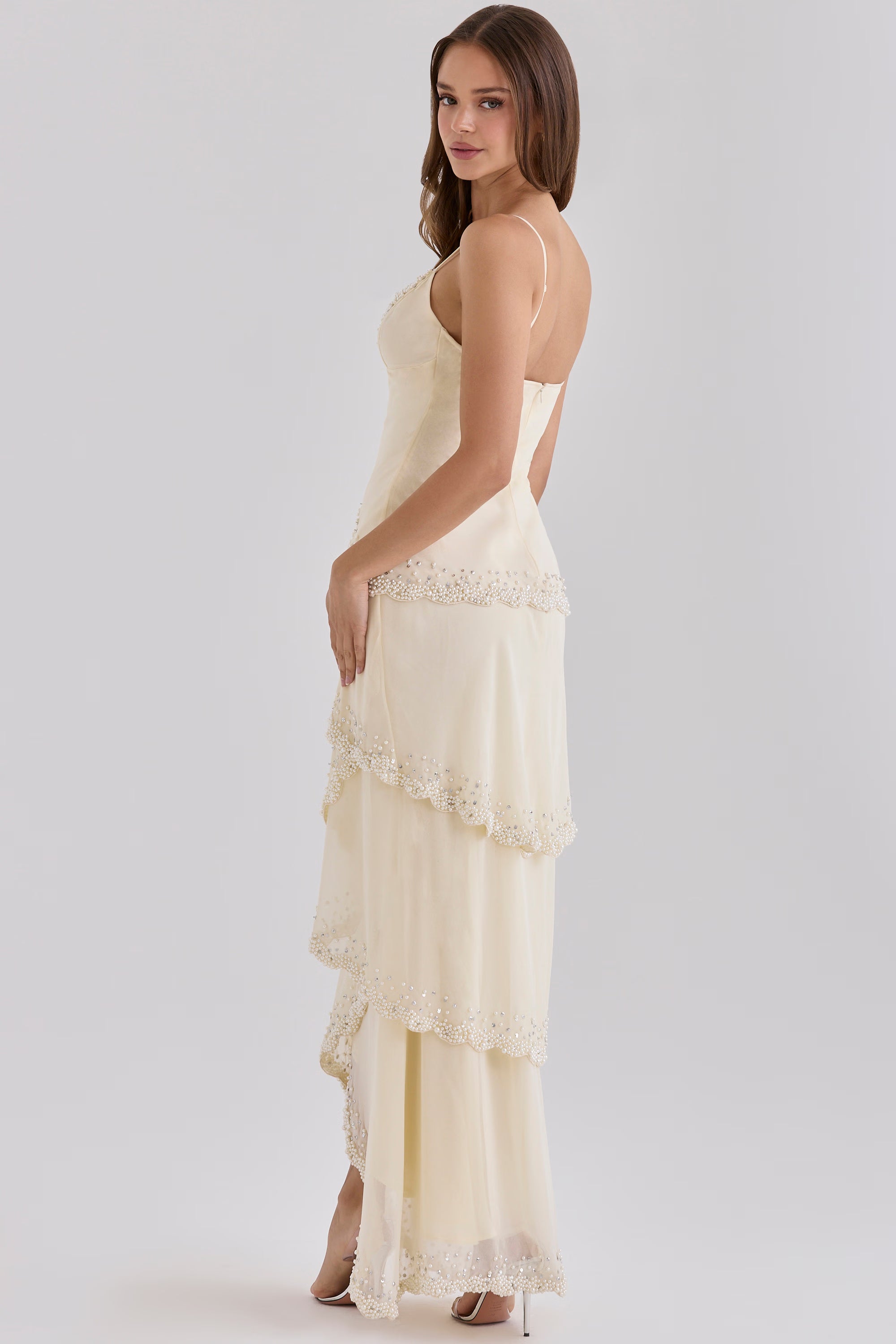 Sorelle Embellished Tiered Maxi Dress | Vanilla