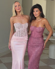 Alexia Metallic Lace Strapless Midi Dress | Amethyst